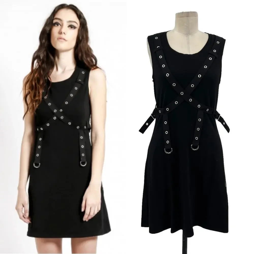 Tripp Nyc Black Grommet Harness Buckle Sleeveless Tank Dress Size Small